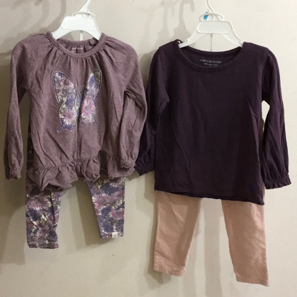 Burt’s Bees Kids Girl 3T Organic Purple Watercolor Flower Butterfly Tops & Pants